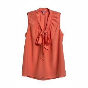 Lilly Pulitzer Sleeveless Bow Neck Blouse Coral 100% Silk Size Medium Resortwear